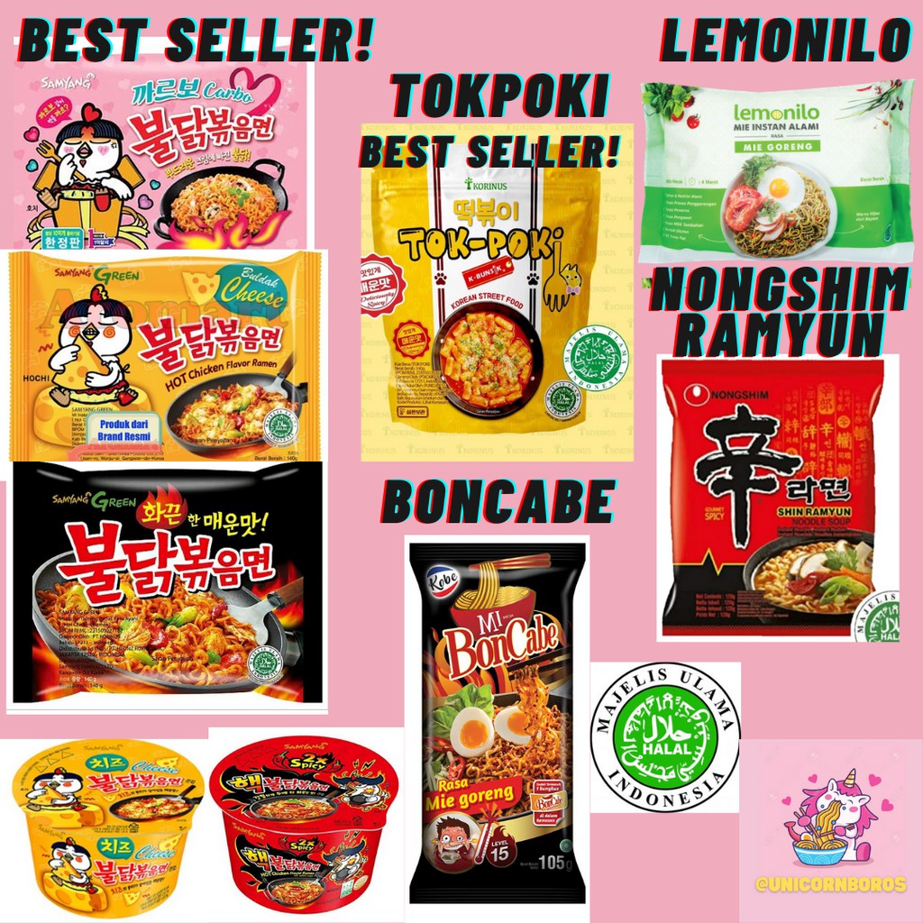 

HARGA PROMO!! SAMYANG CUP TOKPOKI LEMONILO NONGSHIM MOZARELLA HALAL MUI & BONCABE MIE ORIGINAL