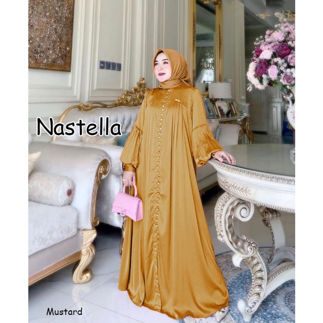 NASTELLA  gamis pesta mewah gaun walimatul bridemaid seragam lebaran casual gamis raya lebaran