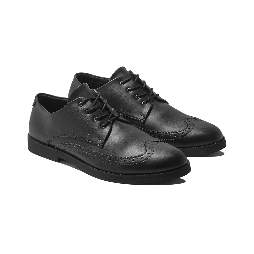 LEGACY BLACK ORIGINAL x LVNATICA Sepatu Formal Hitam Tali Pria Pantofel Kerja Kantor Dinas Resmi Guru PNS Kantoran Pesta Undangan Kondangan Nikah Wisuda Kuliah Brogue Wingtip Derby Oxford Semi Kulit Premium Footwear Big Size Jumbo Ukuran Besar 44 Keren