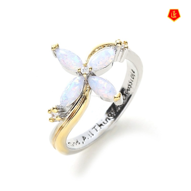 [Ready Stock]18K Gold Color Separation Inlaid Gem Cross Ring Personality Fashion