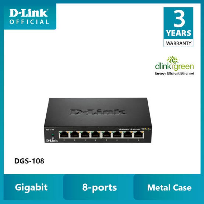 D-LINK / DLINK DGS-108GL GIGABIT Switch Hub 8 Port 10 / 100 / 1000 METAL