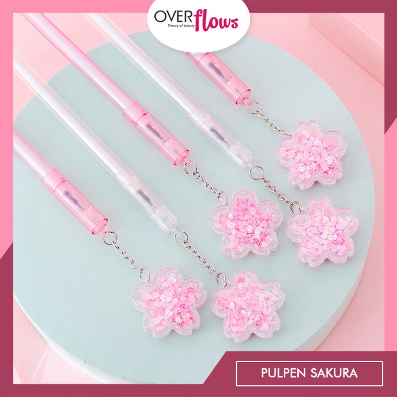 OVERFLOWS.ID Pulpen Gantungan Bunga Sakura Lucu Pen Flowers Bolpoin Pink Import Murah