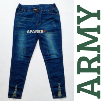 AFAREEN - Celana Jeans Wanita Ripped Whisker Legging Jeans Ripped Button Melar Pinggang Karet Jumbo 35-42