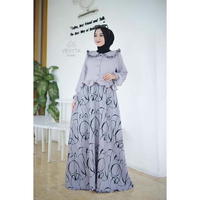 Gamis kimmy mazwa original venyta  kotak kotak bunga  motif dress syari busana muslim baju wanita maxidress lebaran terbaru shakila abstrak motif shabby busui jumbo