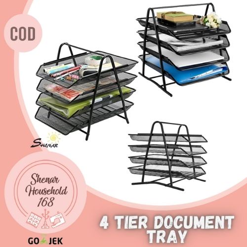 SHENAR , RAK DOKUMEN MEJA 4 SUSUN TRAY BESI RAK KERTAS FILE DOCUMNT TRAY RAK WADAH DOKUMEN BESI RAK SUSUN PAPER TRAY RAK SERBAGUNA MULTIFUNGSI KANTOR KAMAR - BISA COD