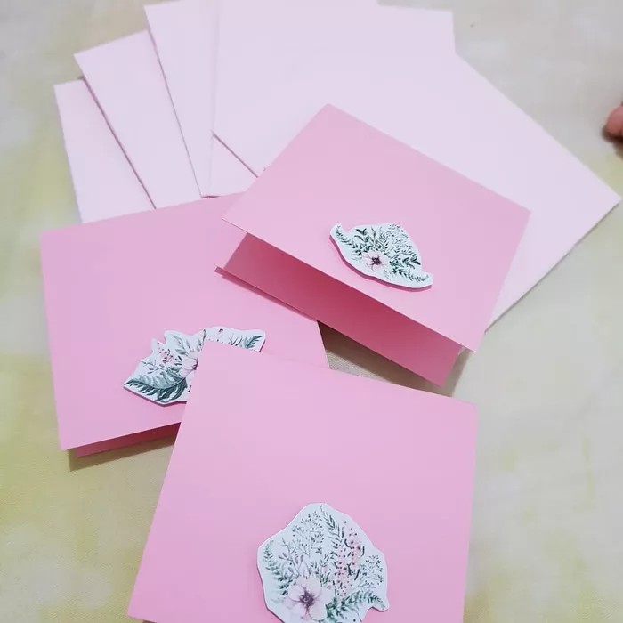 kartu ucapan kosong / blank handmade custom murah - Merah Muda