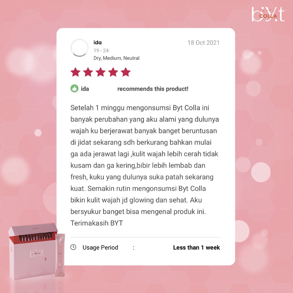 Byt Colla Ecer (1 Pcs) Sachet Satuan Collagen Drink by Byoote Group /  Minuman Kolagen Vitamin Kulit Glowing Cantik Cerah dan Sehat / Original Asli 100%