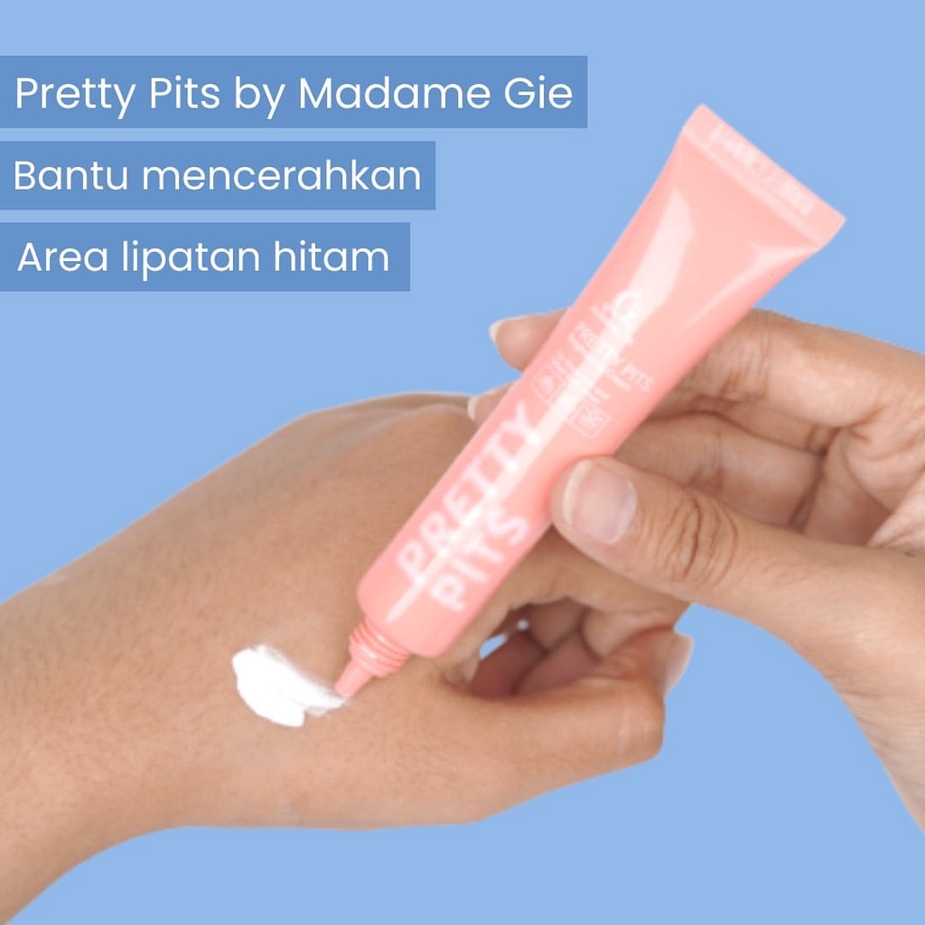 MADAME GIE Pretty Pits Brightening Cream Indonesia / Krim Pencerah Kulit 20g / Hydrating Pelembab / Barrier Moisturizer Radiance Aquanite Skin Acno Afterhours / Skincare Body Care Lotion / Facial Wash Toner Essence Serum Eye Sunscreen / Paket Wajah Face