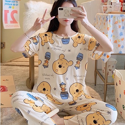 Baju Tidur Oversize Piyama Set Lengan Pendek Celana Panjang Import Pakaian Tidur