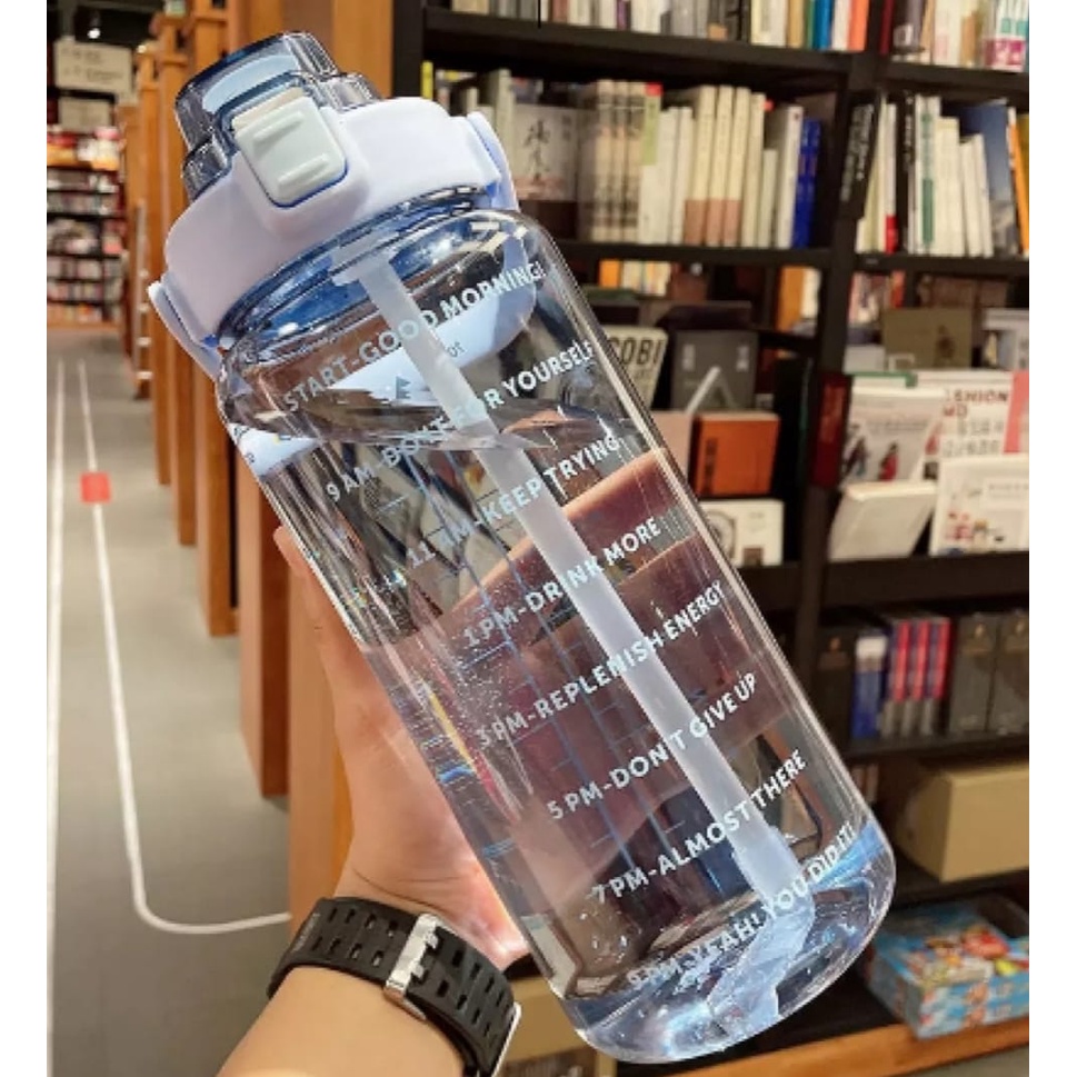 Botol Air Minum Motivasi Transparan Bening 2 Liter - Water Drink Motivation Viral+Sticker-Botol Minum Motivasi Penanda Waktu Viral Ukuran 2 Liter Bening Transparan