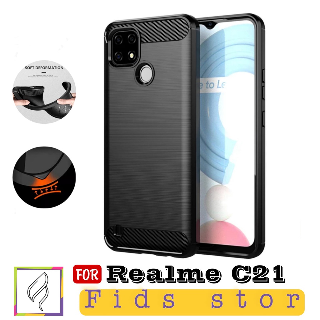 PROMO Case Ipaky Carbon REALME C21 Ipaky Carbon Premium Softcase Rugged Armor