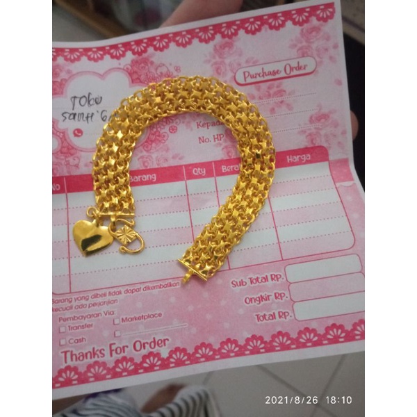 gelang  dbl nori LAPIS EMAS24k  MURNI.