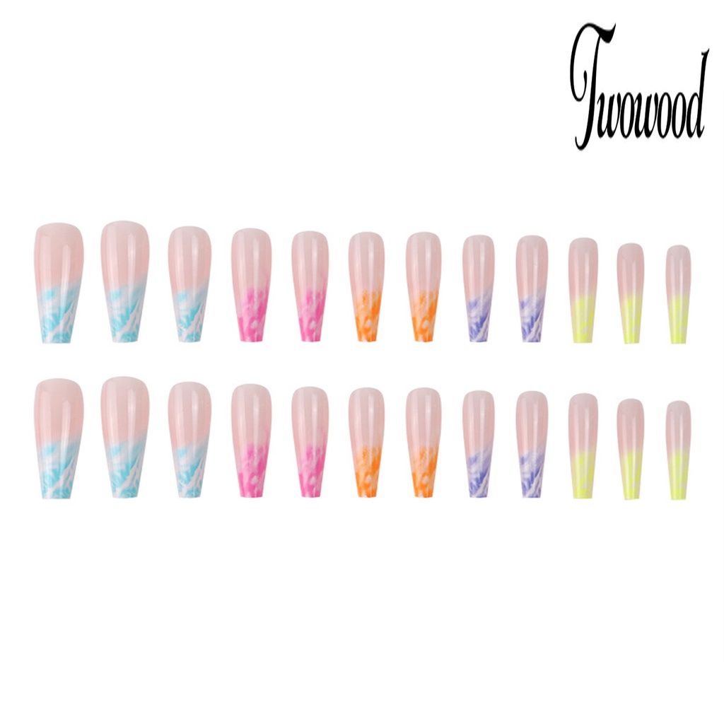 Twowood 1 Set Kuku Palsu Full Coverage Tahan Lama Dengan Lem Untuk Manicure