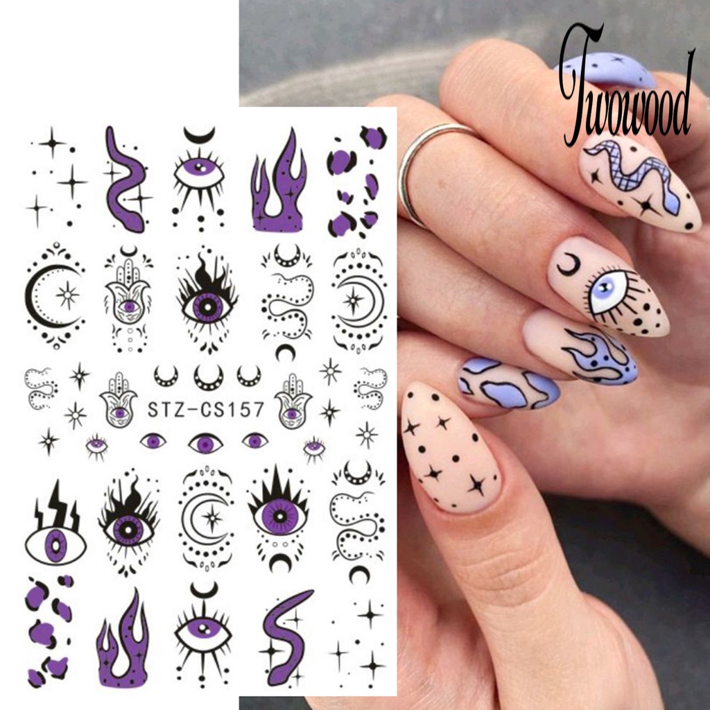 Twowood 3 Lembar Stiker Kuku Motif Bunga Abstrak Warna-Warni Untuk Manicure / Nail Art