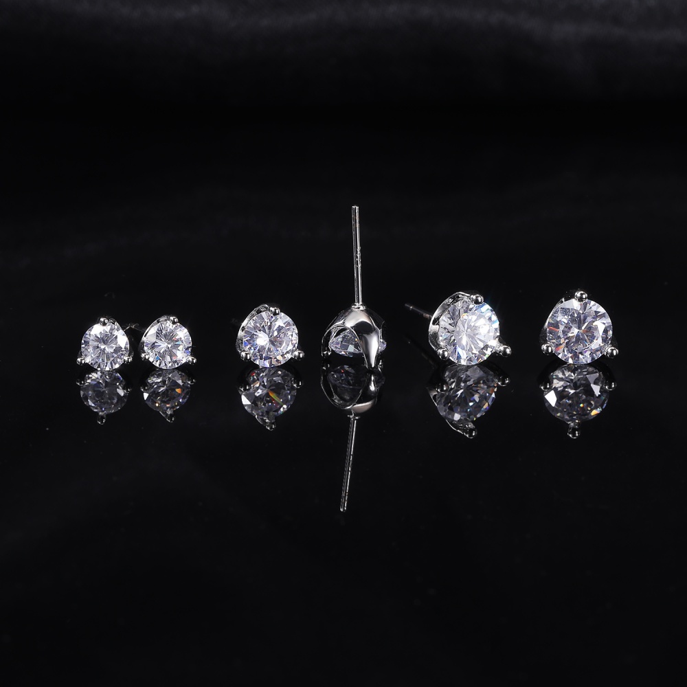 1 Pasang Anting Stud 925 Silver 14K Gold 5 / 6 / 7Mm Bentuk Bulat Aksen Kristal Kilau