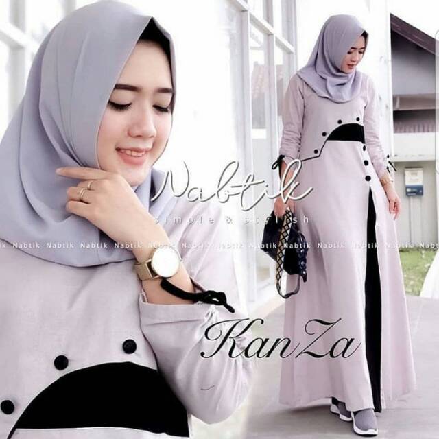 Fashion Wanita: Long Dress Muslim Lengan Panjang dengan Kancing, Warna Polos