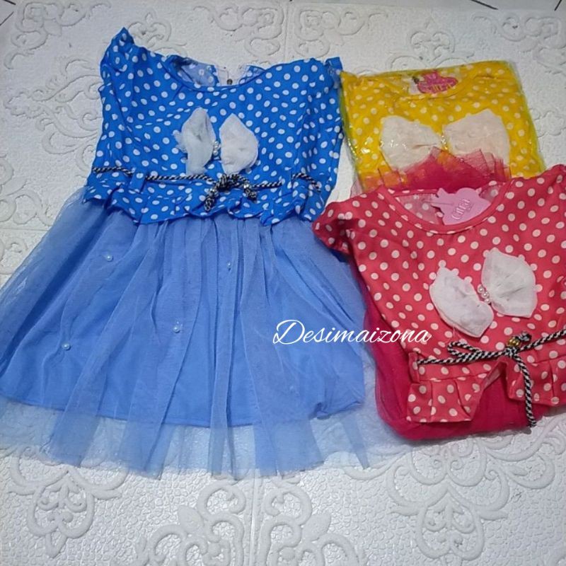 DRESS ANAK TUTU KOMBINASI KATUN POLKADOT.