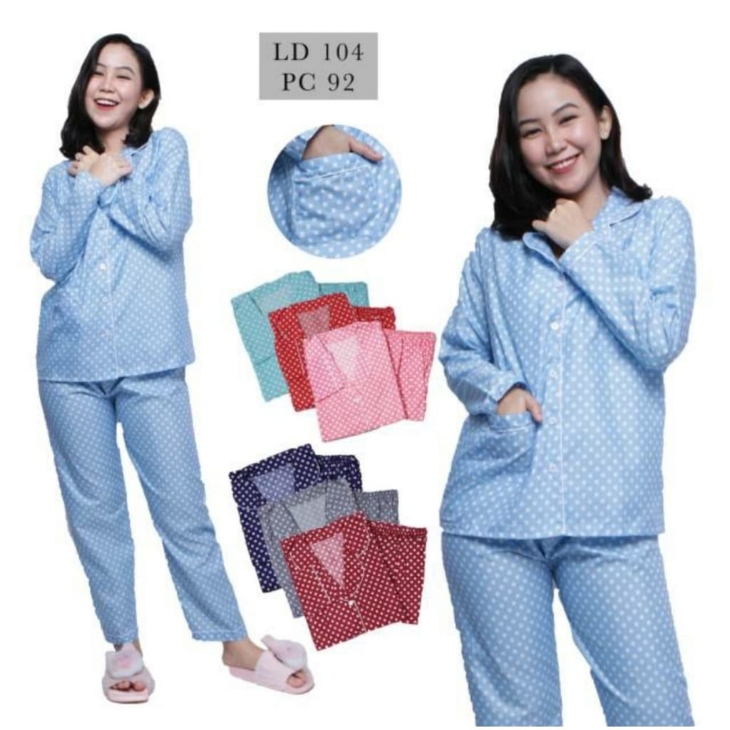 BAJU TIDUR WANITA/PIYAMA WANITA DEWASA KATUN MOTIF POLKADOT &amp; SALUR NEW CP/PP