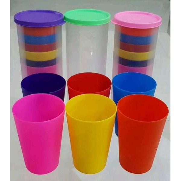 Gelas Pelangi Plastik SET 6 in 1 Gelas Minum Piknik Picnic Cup Set
