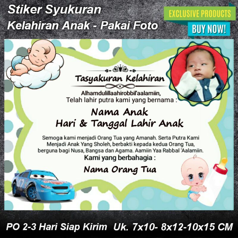 Jual MURAH - STIKER SYUKURAN KELAHIRAN ANAK - FREE REQUEST FOTO ANAK ...