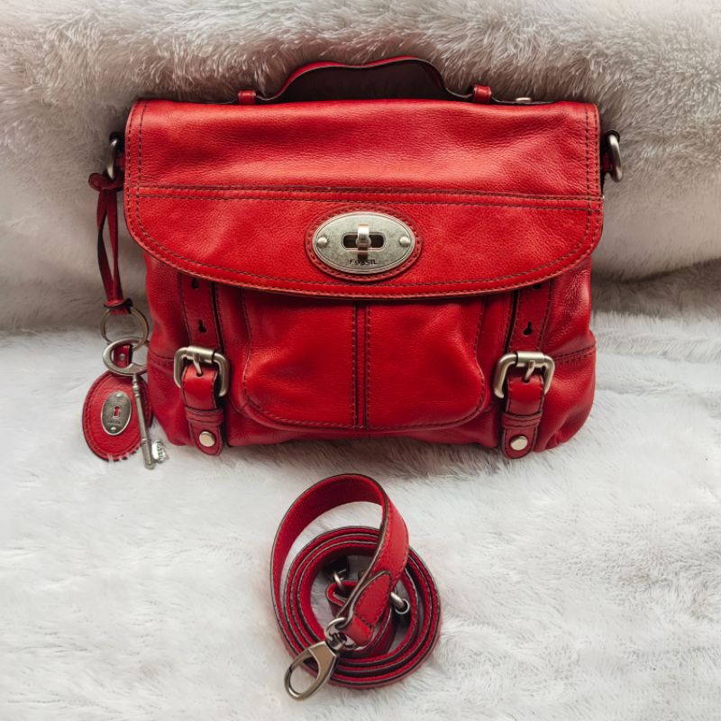 Tas Fossil Maddox Flap Messenger Red Preloved