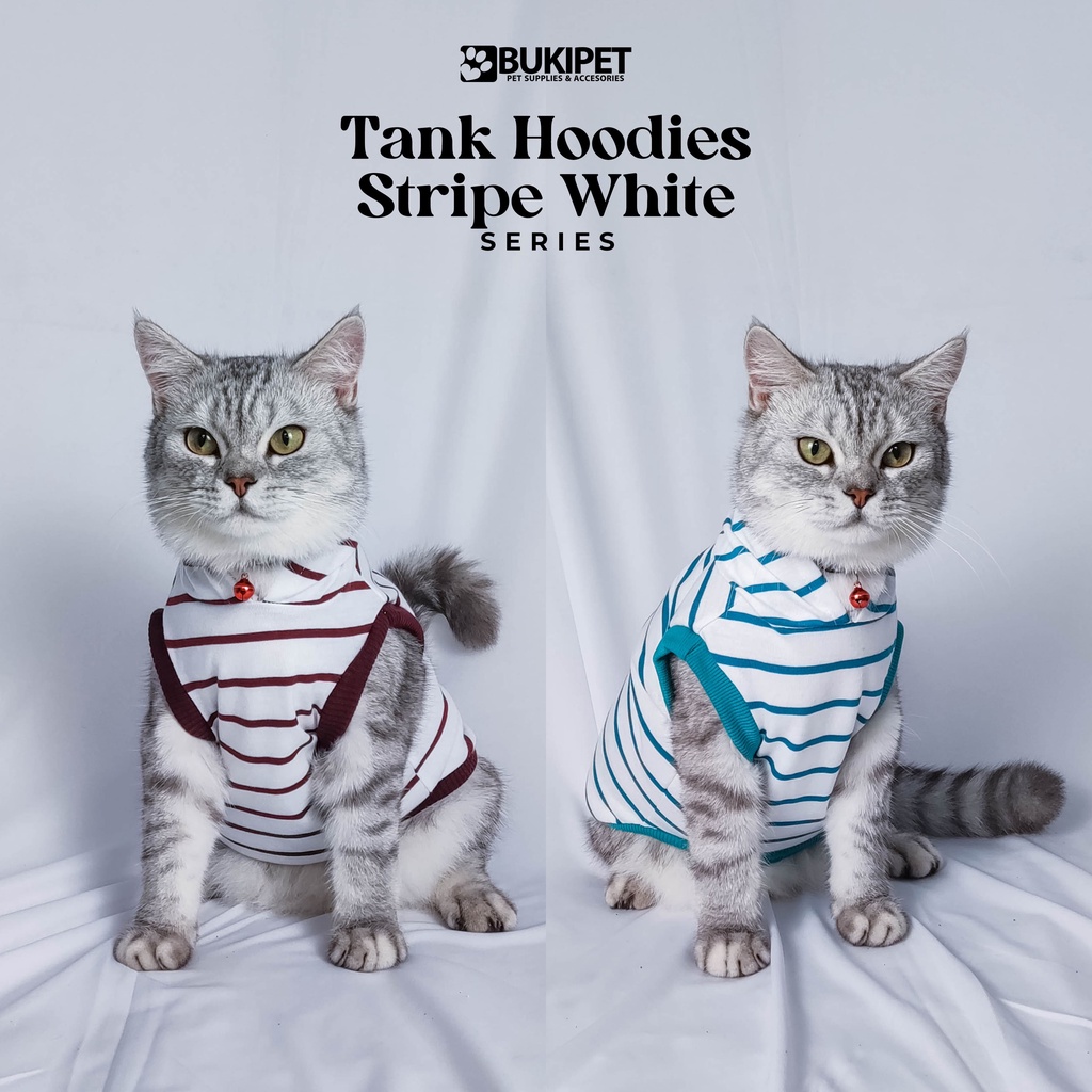 baju kucing anjing kelinci monyet lucu murah aksesoris hewan kecil - TANK HOODIE STRIPE WHITE