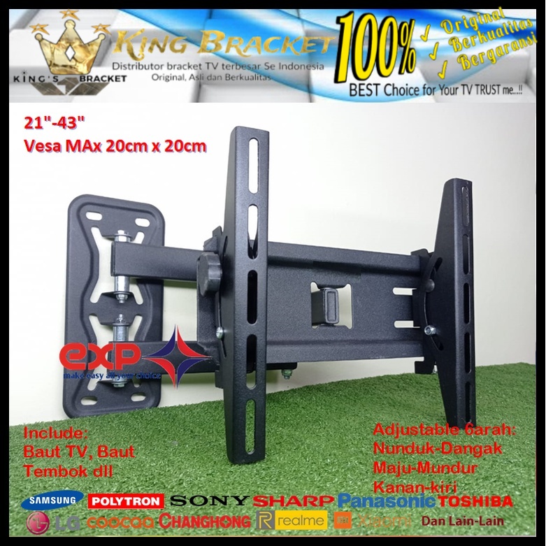 Bracket TV POLYTRON 14 s/d 43 inch 6 ARAH FULL BESI SUPER KOKOH GARANSI 100% ORI