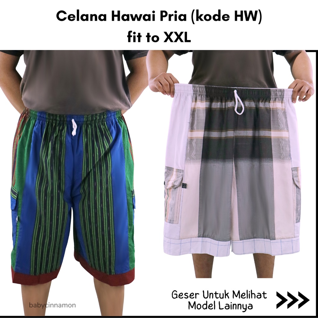 (KODE HW) Celana Pendek Pria fit XXL / Jumbo Hawai Big Harian Laki Cowok Kantong Casual Xtra Large