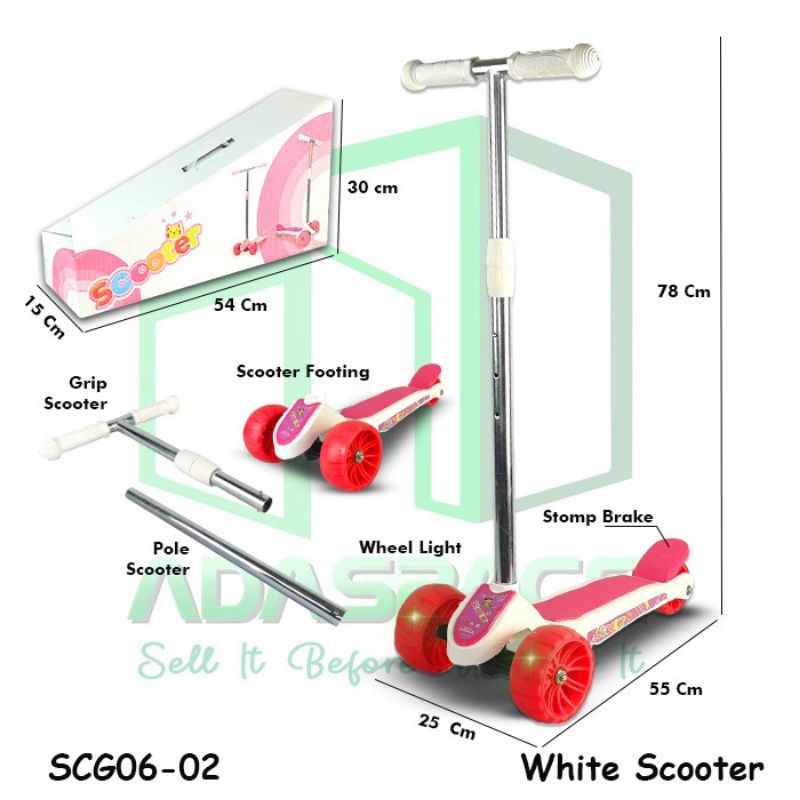 Scooter Skuter Otoped Otopet Sekuter Scuter Skuter Scoter Lipat Roda Lampu Mainan Anak Perempuan Lak