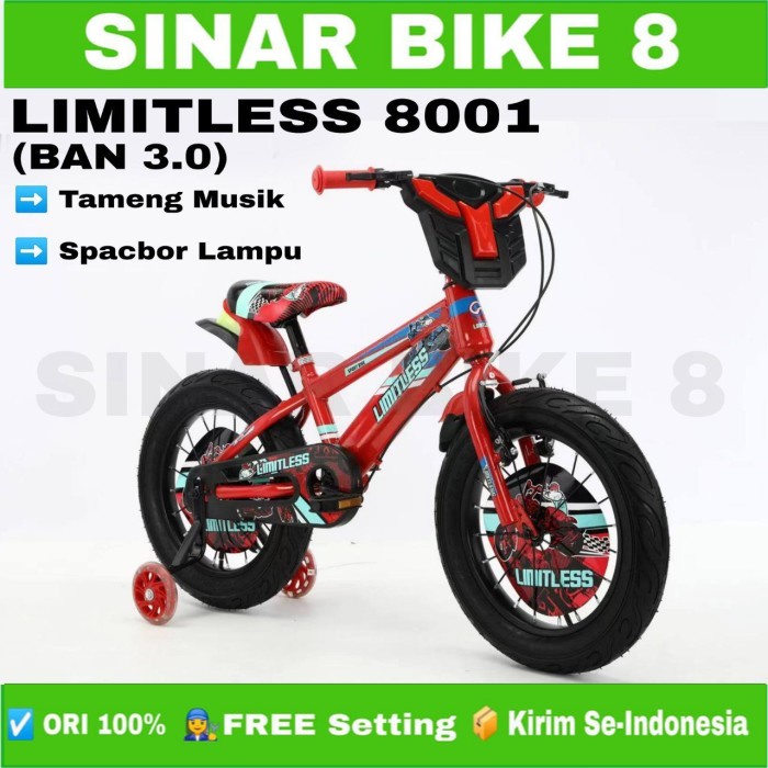 Sepeda Anak Laki BMX LIMITLESS 8001 Ukuran 12, 16 dan 18 Inch Ban Jumbo 3.0