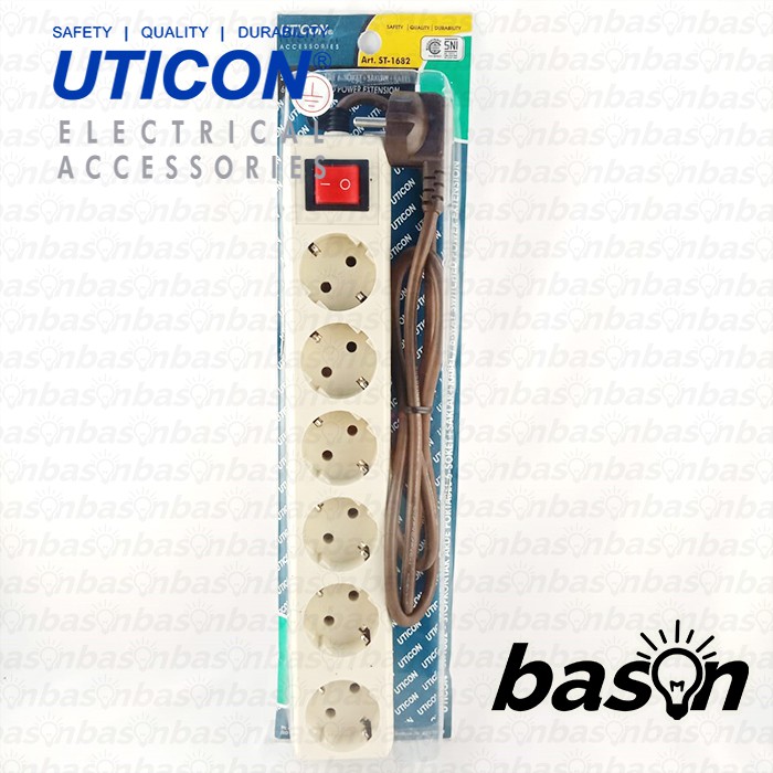 UTICON ST1682 Power Extension - Stop Kontak 6Lubang 1.5Meter Arde dengan saklar on off