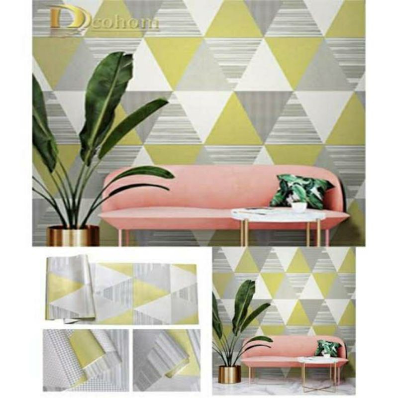 WALLPAPER STIKER DINDING MOTIF SEGI TIGA KUNING