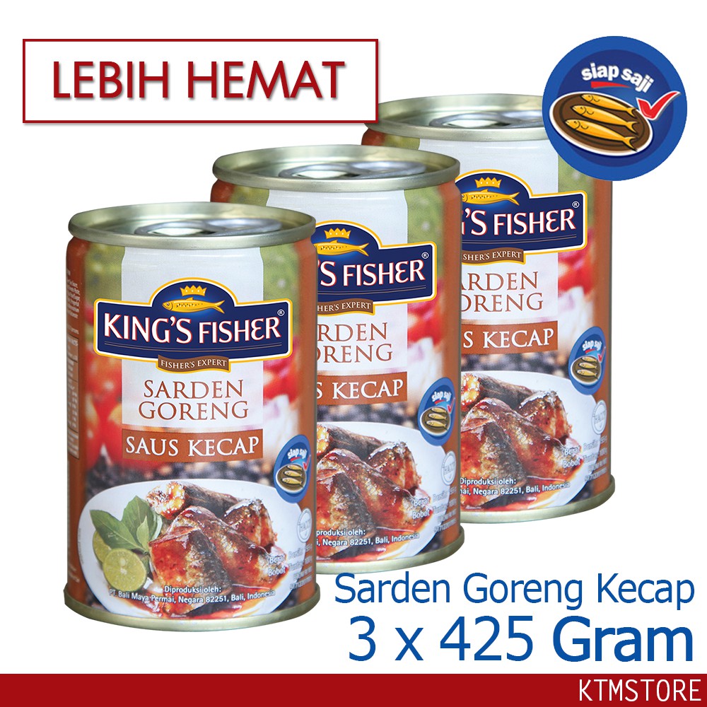 

KtmStore King's Fisher Paket 3 pcs Sarden goreng kecap Makanan Kaleng 425g kings fisher