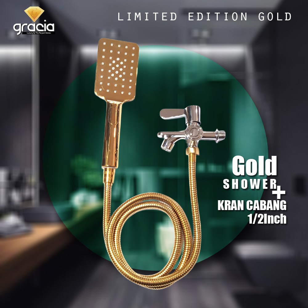 Shower Kamar Mandi Lengkap Hand Shower GRATIS Kran Cabang 1/2inch / Shower Gold 3 Mode Pancuran Air Shower / Shower Gold / Shower Mandi