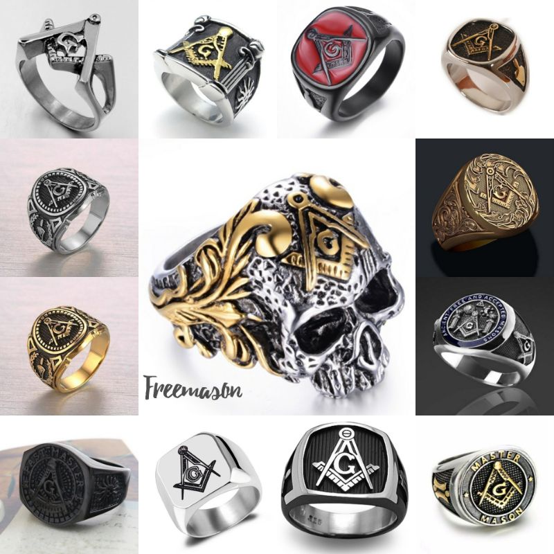 Cincin pria tengkorak punk style men ring freemason series