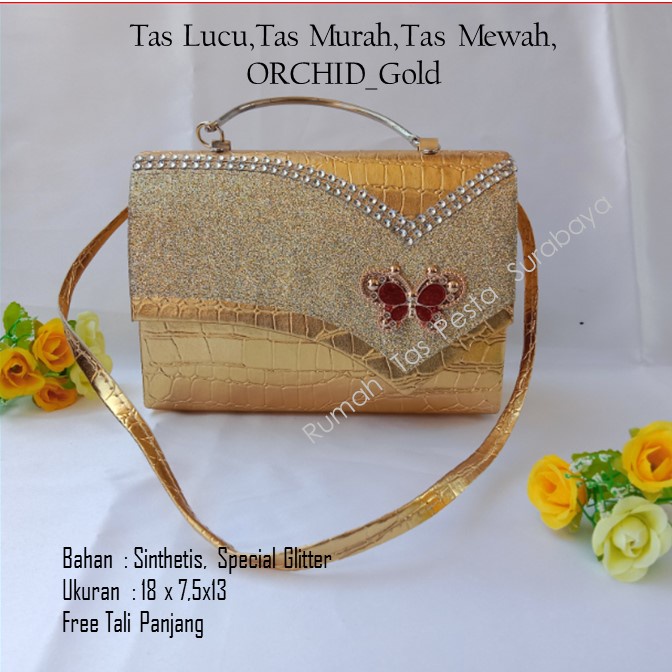 TAS PESTA ORCHID MODEL CLUCTH DAN SELEMPANG TERKESAN MEWAH DAN ELEGAN