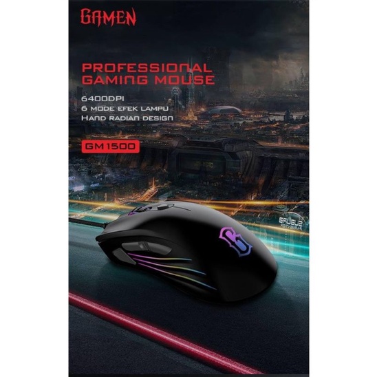 Mouse Pc Game GAMEN GM1500 6400DPI Optical Positioning Technology with 6 Lighting Effects