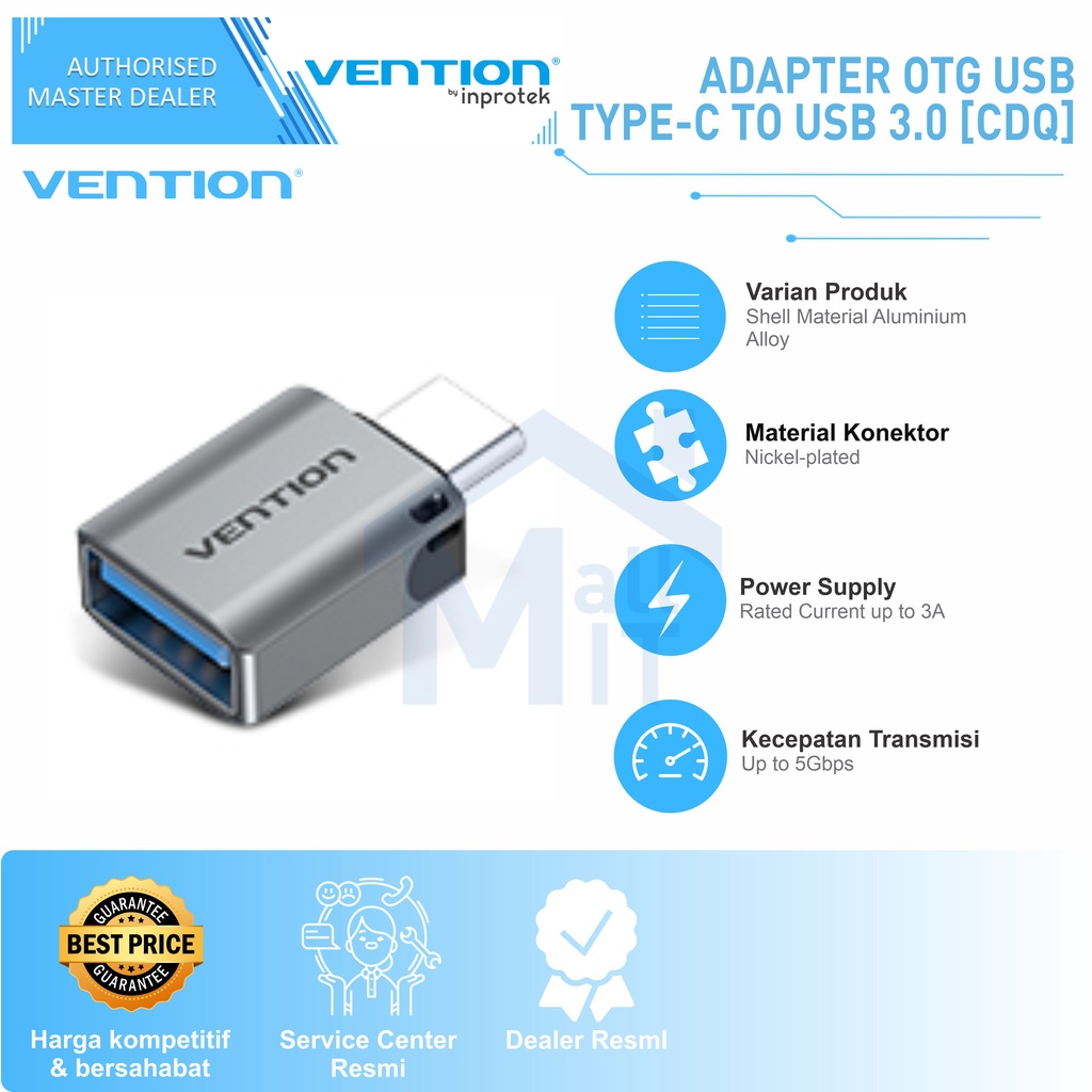 ( Bisa Cod ) Vention Adaptor Converter OTG USB TypeC to USB 3.0 Macbook pro air CDQ