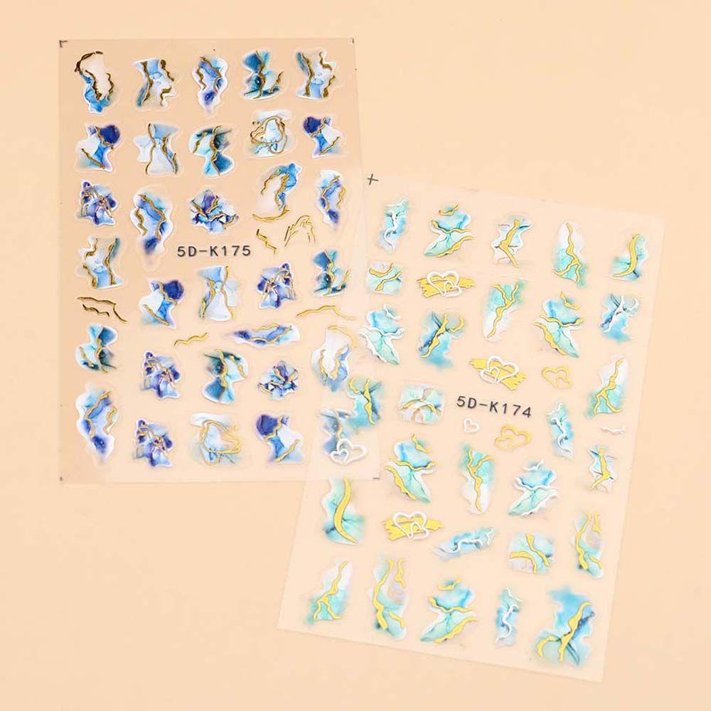 Mxbeauty Marbling Stiker Kuku 5D Relief Warna Emas Sisi Manikur Aksesoris Self Adhesive Nail Art Dekorasi