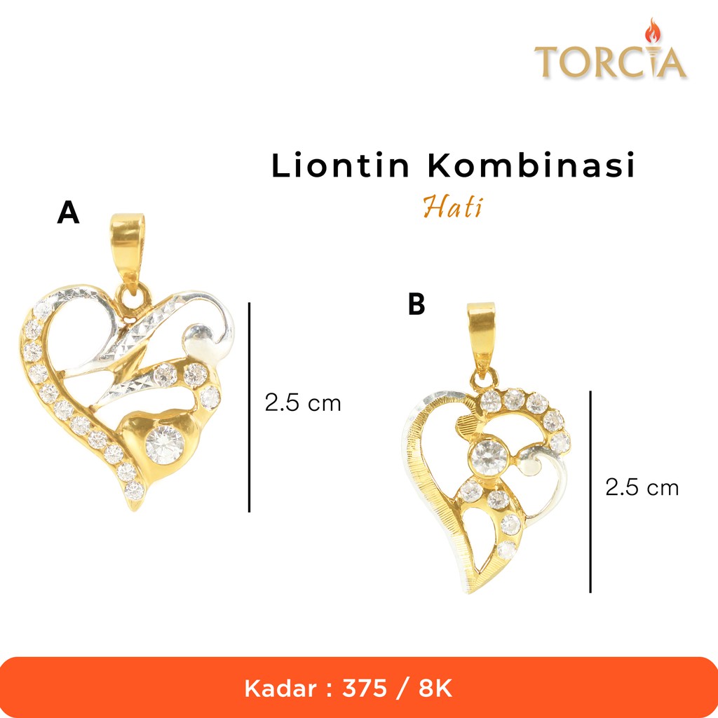 Liontin Emas Asli Kombinasi Hati Kadar 375 Torcia