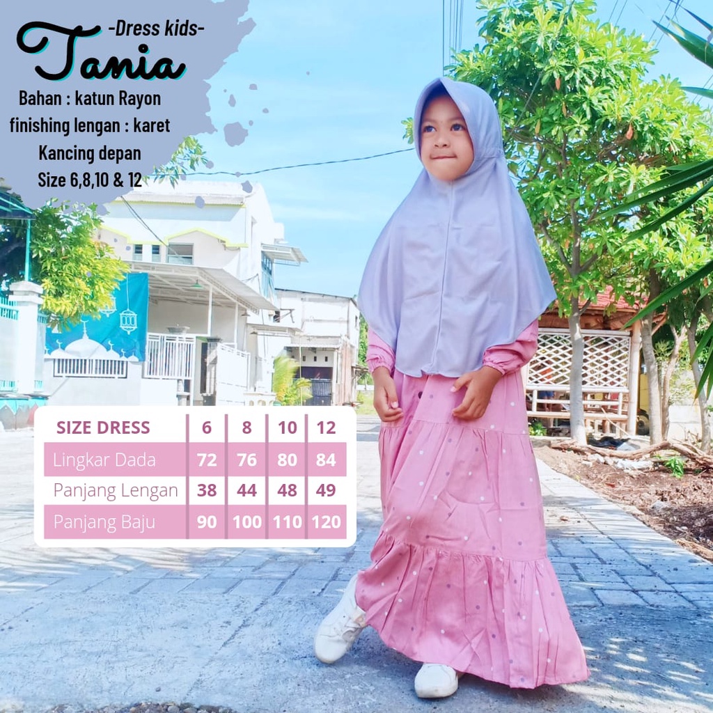 Dress Anak Tania Gamis Anak Murah Dress Polka Bahan Katun Rayon Premium Nyaman Dipakai | Bisa Cod