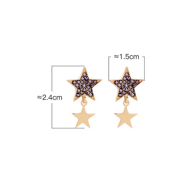 LRC Anting Tusuk Fashion Gold Crystal Diamond Star S925 Sterling Silver Stud Earrings F95513