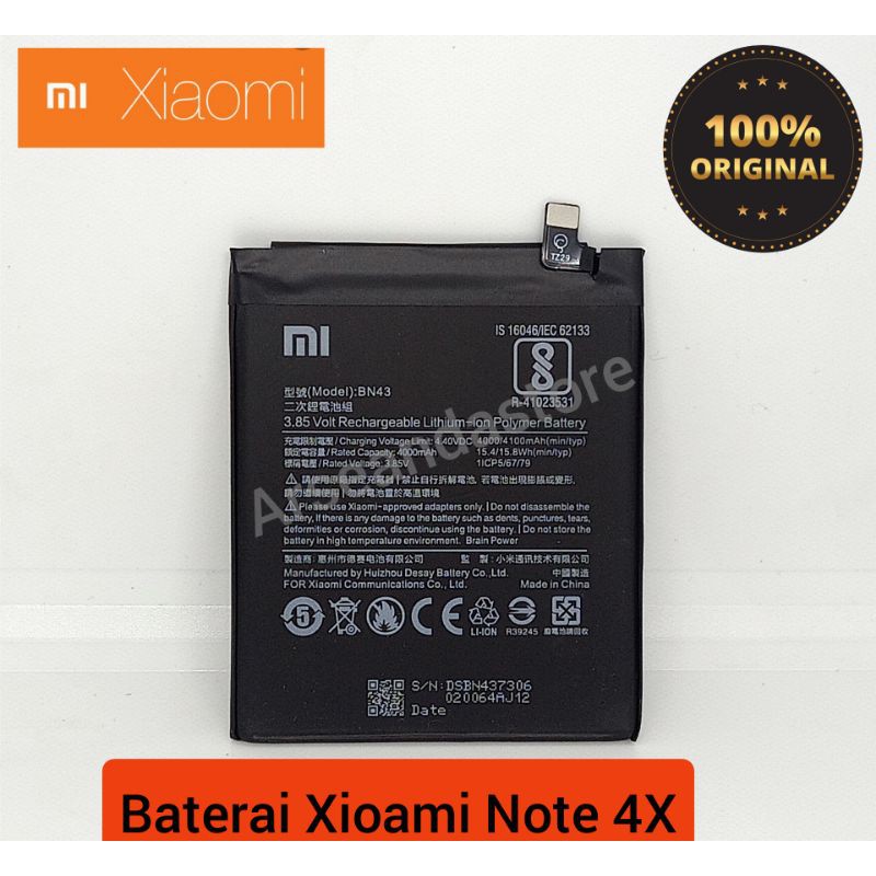 Baterai Xioami Redmi Note 4X BN43 Original 100%