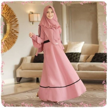 Gamis Remaja Set Hijab Premium Mosscrepe Terbaru | dewasa busui syari modern putih 019 Sabyan pesta