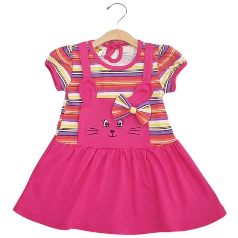 DRESS FASHION ANAK PEREMPUAN 1 TAHUN MOTIF CAT SALUR BORDIR