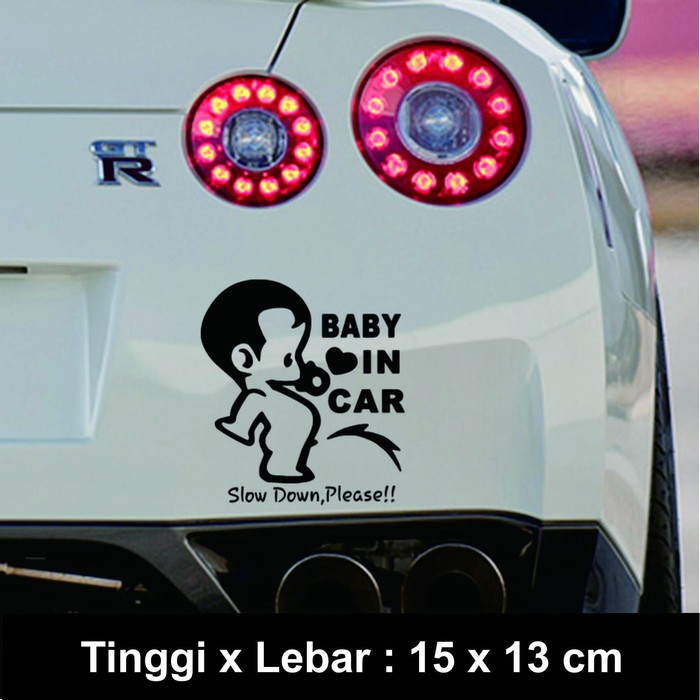 Stiker cutting kaca mobil body lucu BABY IN CAR KENCING Pee 15 x 13