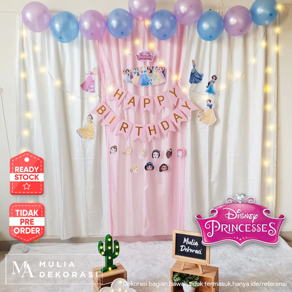 Backdrop Dekorasi Ulang Tahun Happy Birthday 1 set paket Tirai Pesta Anak Paket Disney Princess