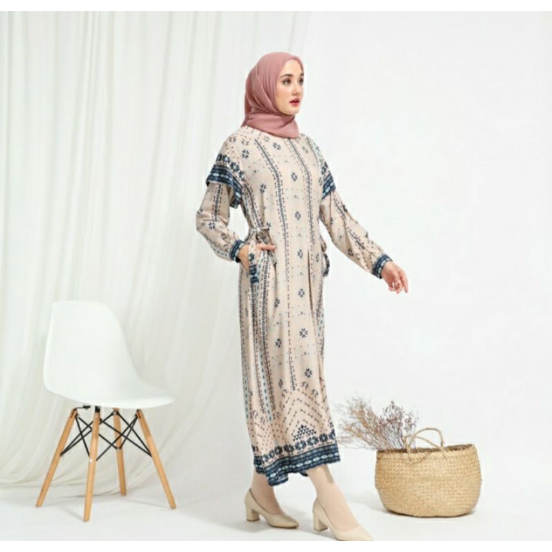Lalucuku Sabrina Cream Dress Gamis Homey Bahan Catton Rayon Lengan