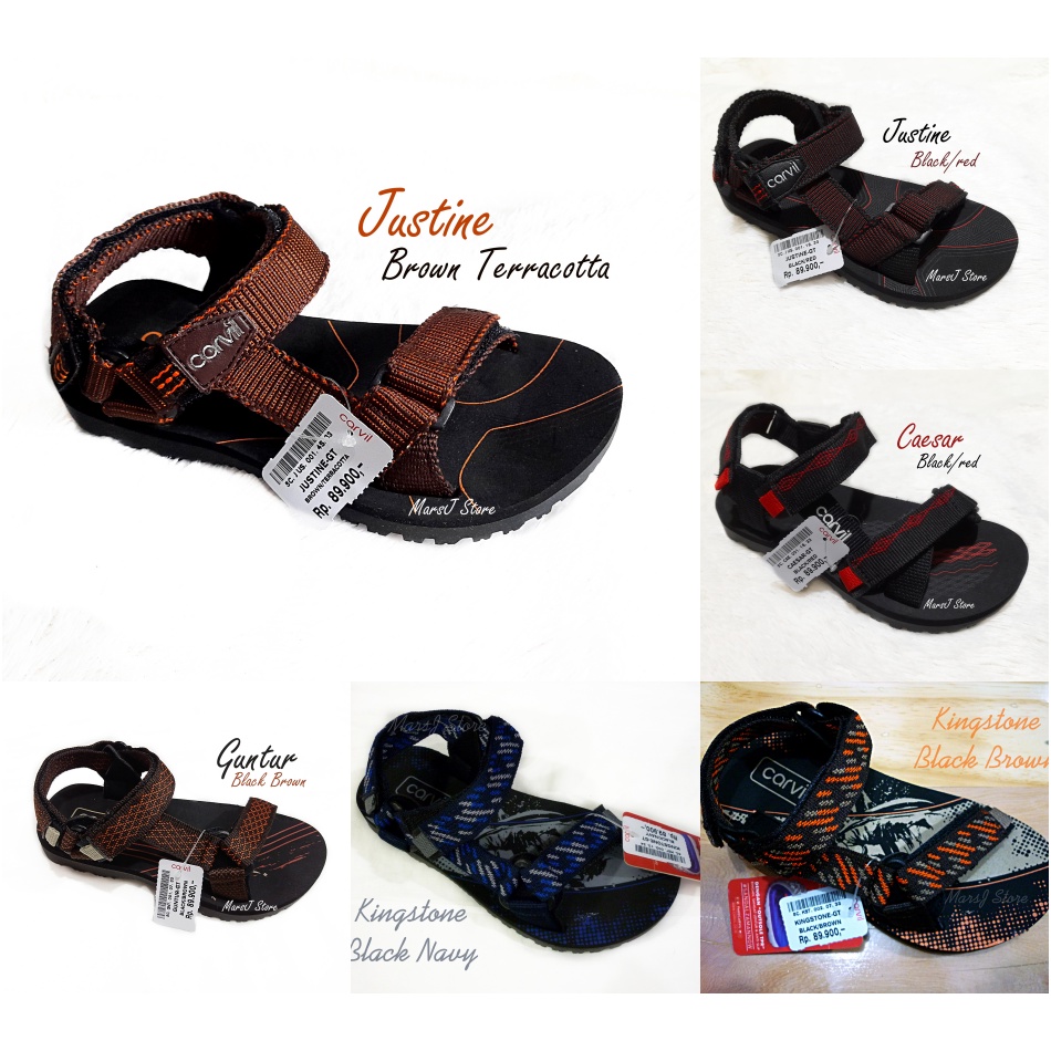 CARVIL SANDAL GUNUNG ANAK CAESAR JUSTINE GUNTUR KINGSTONE (Black Grey Red)