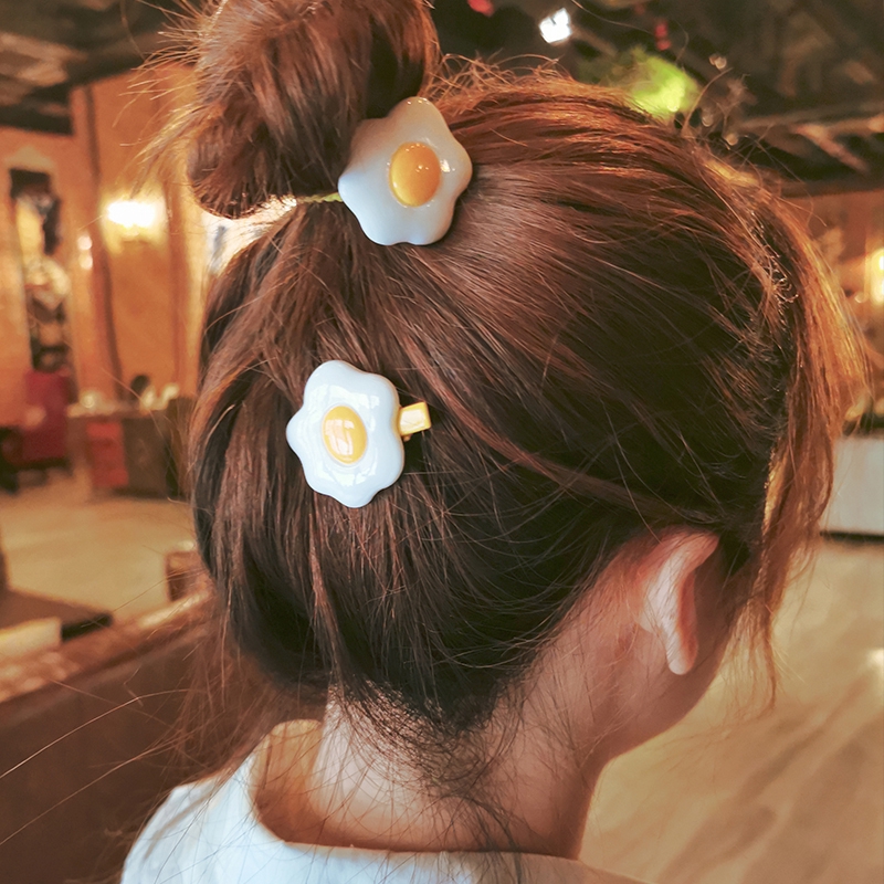 Girl Personality Fried Egg Hair Rope Hair Clip Set Korean Version of Cute Poached Egg Side Chuck Rope